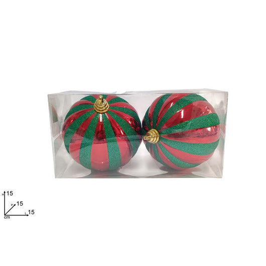 PALLE TONDE 15CM 2PZ ROSSO GLITTER VERDE IN BOX PVC DI DUEESSE CHRISTMAS