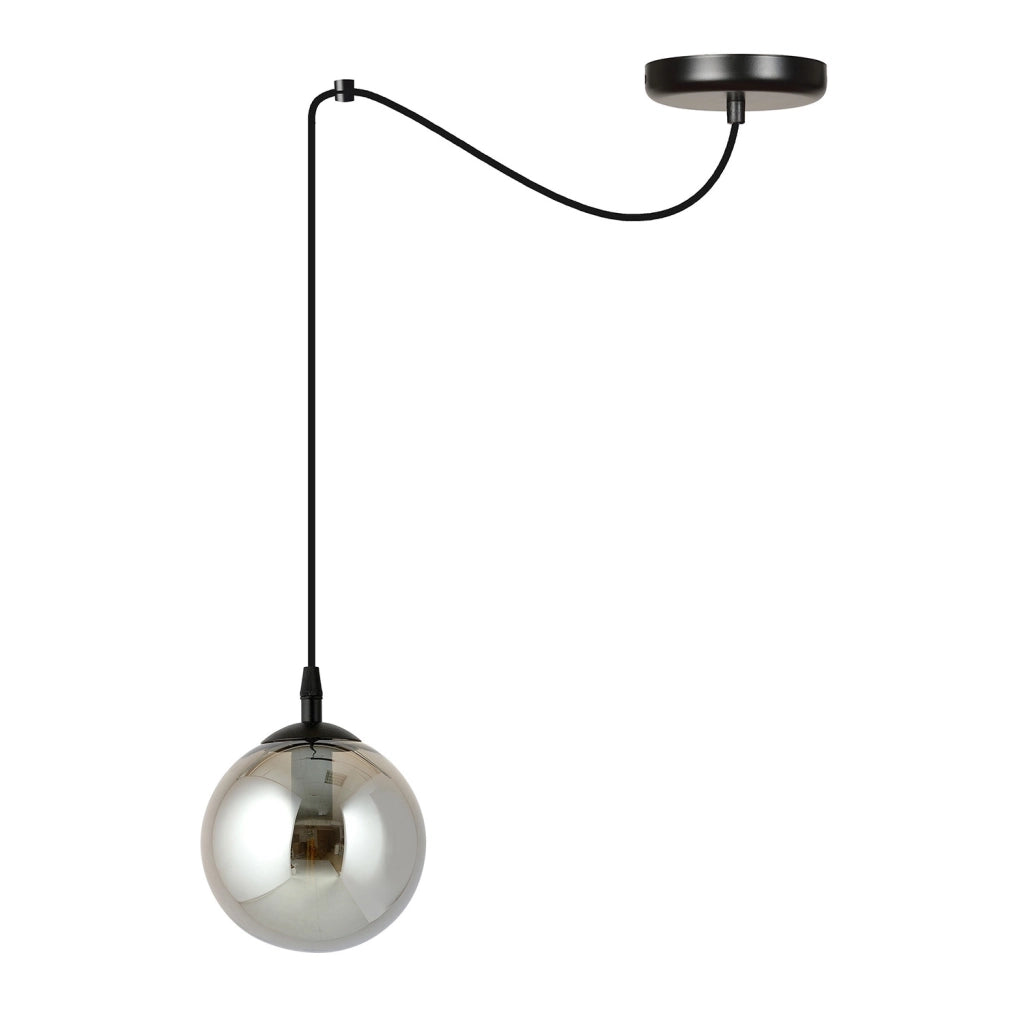 Sospensione 1 Luce Ginevra In Acciaio Nero Con Cavo Lungo E Vetro Fumè