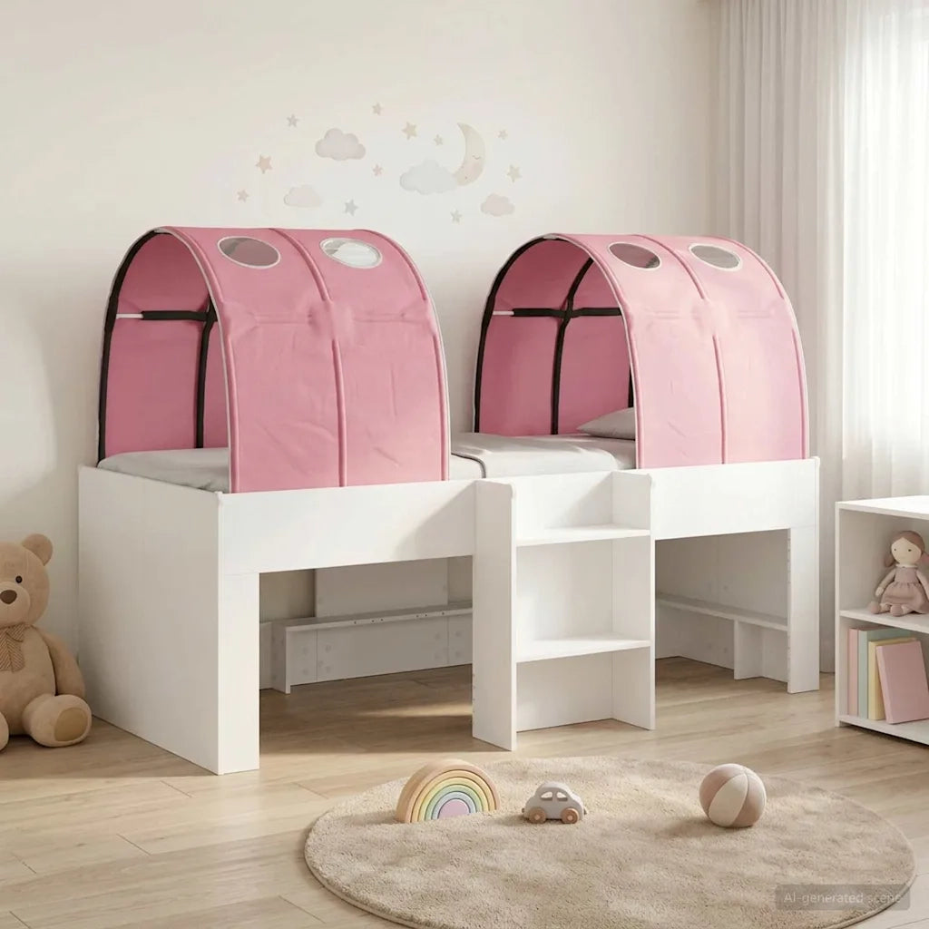 Letto singolo | Letto per adulti | Letto con Tunnel 4 pcs Bianco e Rosa Legno ingegnerizzato