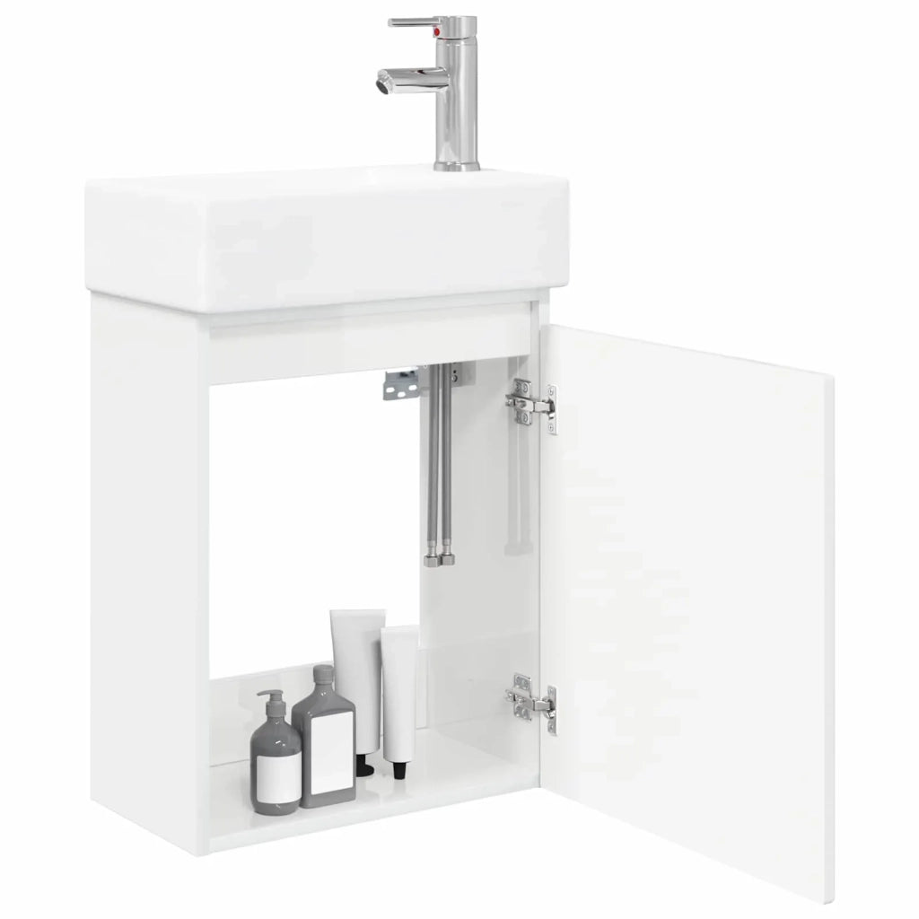Mobile bagno con rubinetto Bianco Lucido 45,5 x 25,5 x 84 cm