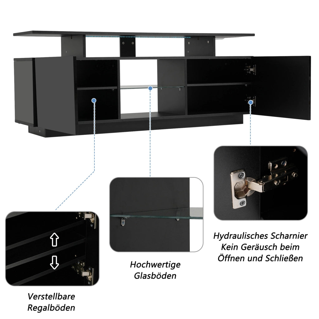 Mobile TV nero da 140 cm con illuminazione LED controllata da app