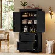 Credenza alta in stile rustico con 2 cassetti e ripiani regolabili per cucina, soggiorno e sala da pranzo in MDF nero