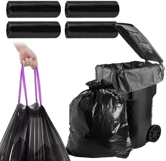 Borse di Rifiuto da 60 pezzi - Capacità 100 L - Resistente alle Scalfitture - Corda Portatile - Dimensioni 77 x 100 cm - Borse di Rifiuto Nere
