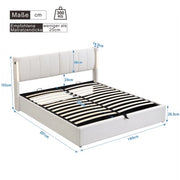 Letto imbottito LED idraulico - Xylo - 160x200 cm - Bianco - USB ricaricabile, testiera regolabile