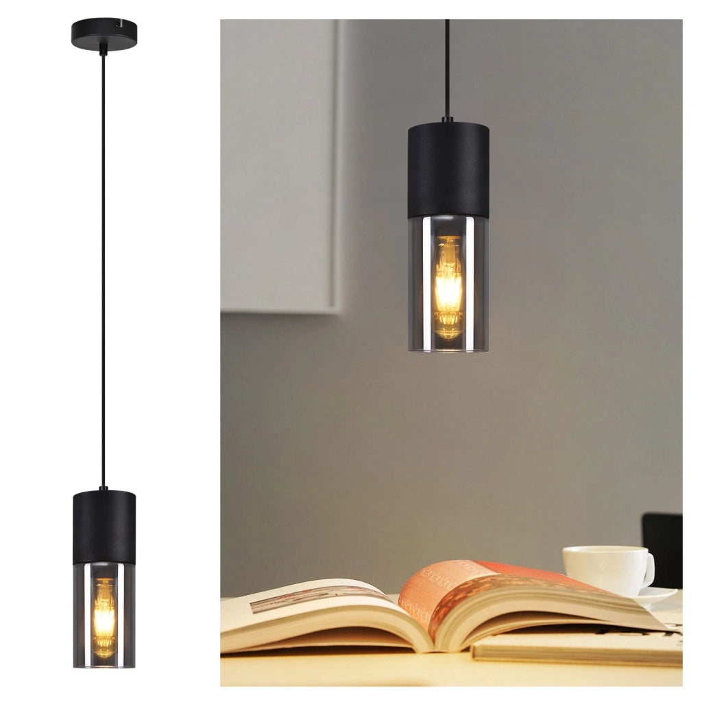 Lampada a sospensione ZMH nera E27 cucina vetro nero metallo 1 lampadina moderna industriale