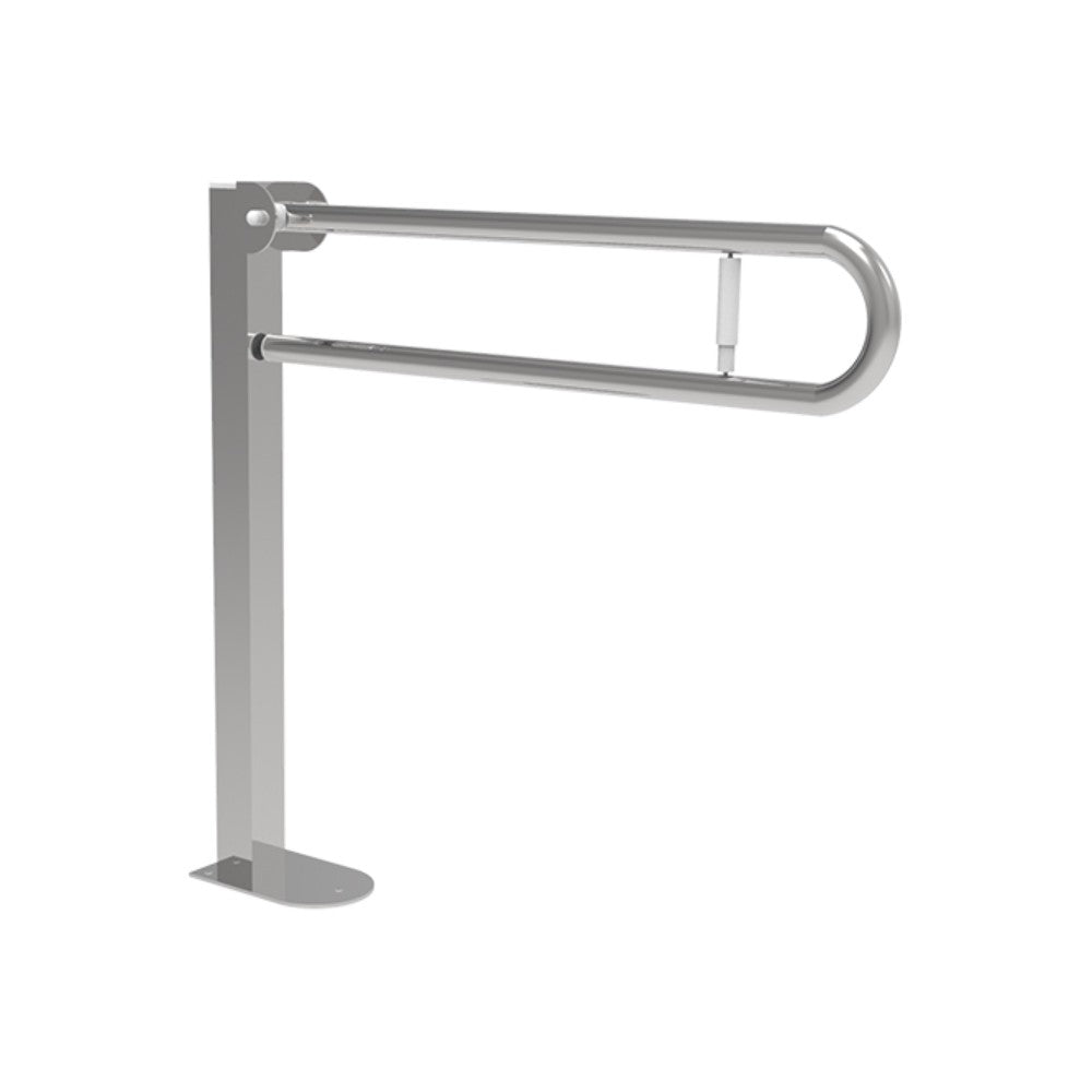 Maniglione barra ribaltabile su colonna 80x80 con porta rotolo inox satinato