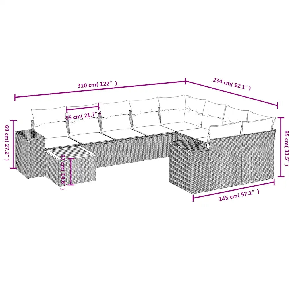 Set Divani da Giardino 10 pz con Cuscini Grigio in Polyrattan 3225613