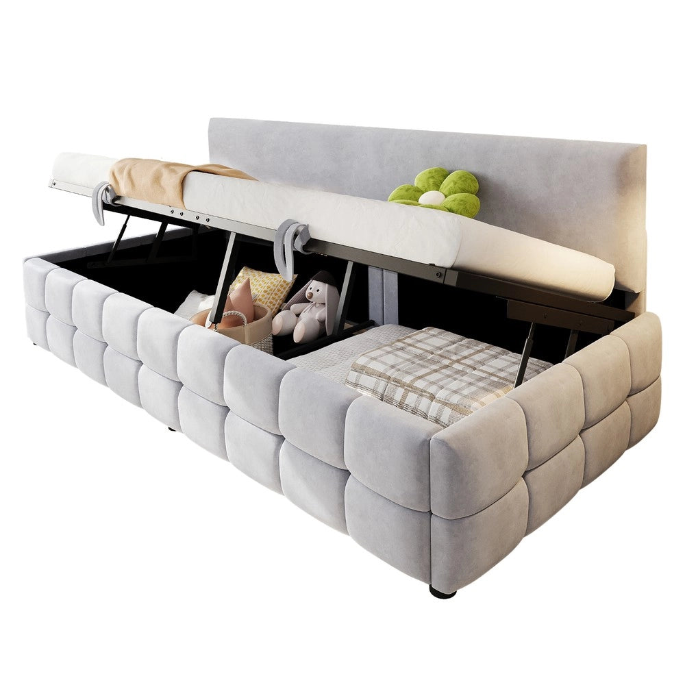 Letto Singolo Imbottito con Contenitore Idraulico ¨C Xylo ¨C Velluto Grigio Chiaro 90x200