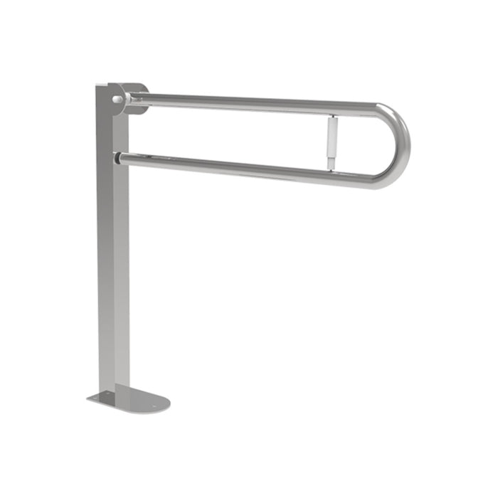 Maniglione barra ribaltabile su colonna 80x80 con porta rotolo inox lucido