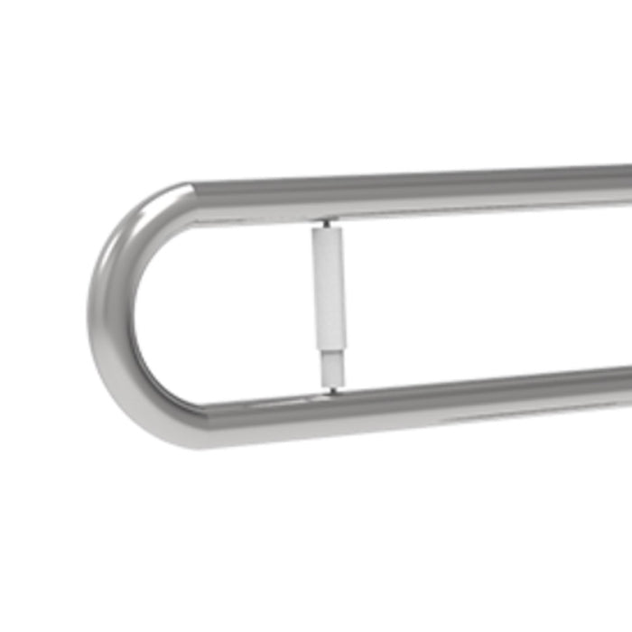 Maniglione barra ribaltabile su colonna 80x80 con porta rotolo inox lucido