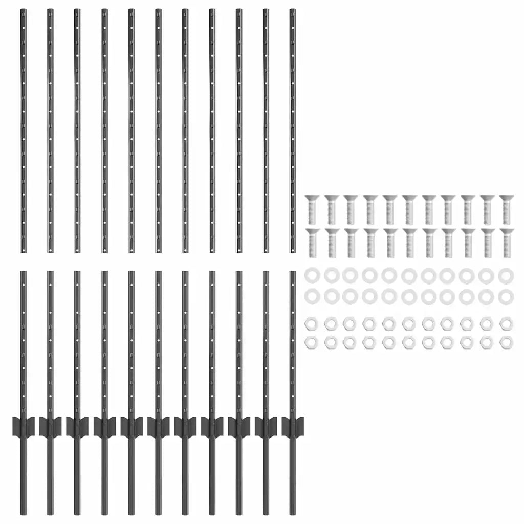 Palo della recinzione 11 pcs Grigio 120 cm Acciaio 42006283
