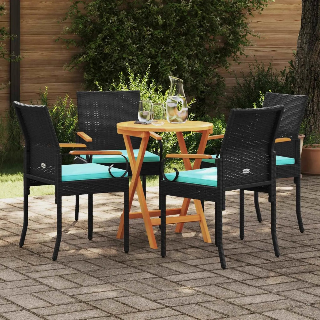 Sedie da giardino 4 pz | Sedie da Esterno Nero e Turchese Polyrattan e acacia
