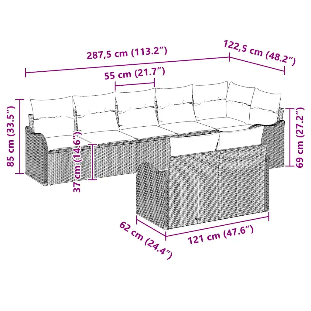 Set Divano da Giardino Grigio chiaro polyrattan 3345752
