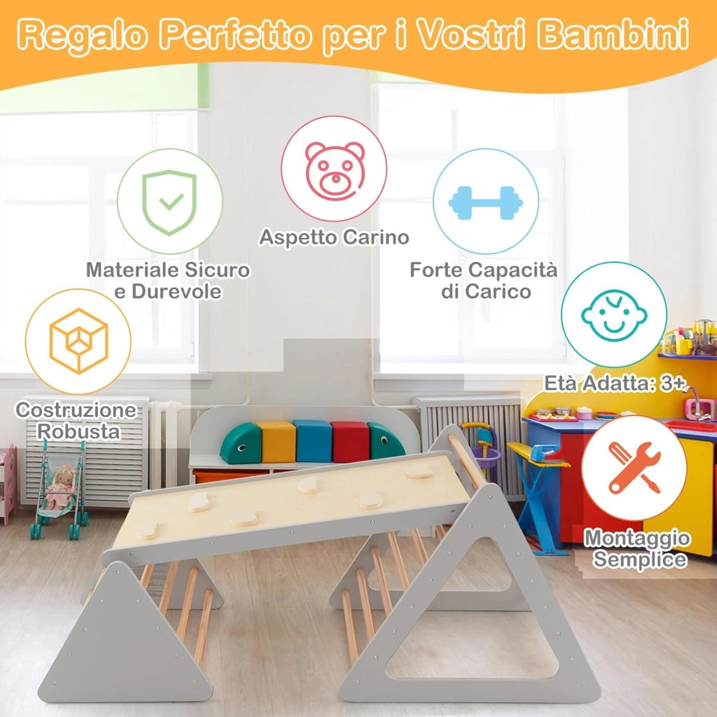 Set da Arrampicata 3 in 1 per Bambini, 3 Pezzi con 2 Scale Triangolari e 1 Rampa, Scala Giochi Arrampicata per Bambini 3+ Anni (Grigio)