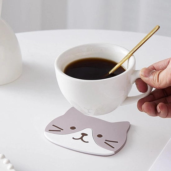 Set di 5 supporti per gatto in silicone - Antiscivolo e termoresistente - Protezione per mobili - Accessorio da cucina per tavolo, scrivania e ufficio - Sostegno per bicchieri