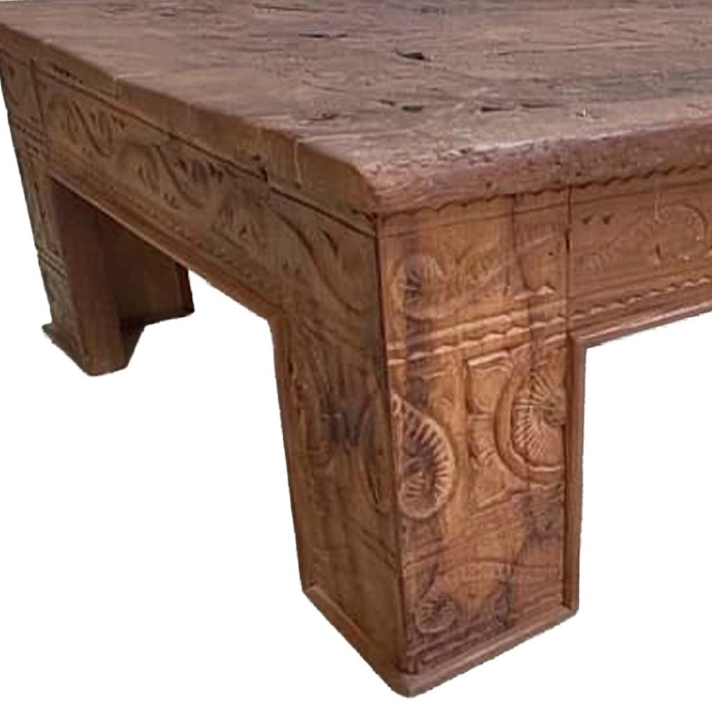 Tavolino in legno artigianale marrone 148x82x37h cm