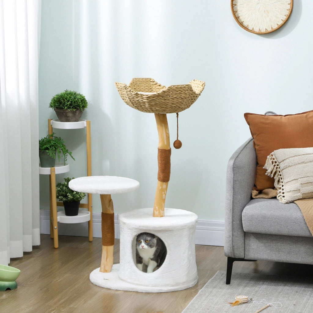 Albero tiragraffi per gatti con piattaforma e cuscino ¨C zephmum ¨C 55x45x102 cm bianco