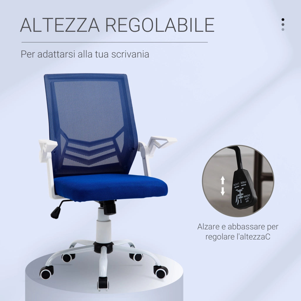 EasyComfort Sedia da Ufficio Ergonomica con Supporto Lombare, Braccioli Pieghevoli, Sedia da Scrivania Girevole in Rete Traspirante con Schienale Reclinabile e Altezza Regolabile, Capacità 120kg, Blu