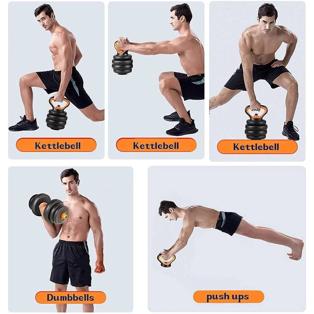 Trade Shop - Set 6in1 Multifunzione Peso 20kg Manubri Con Bilanciere E Kettlebell Componibile -
