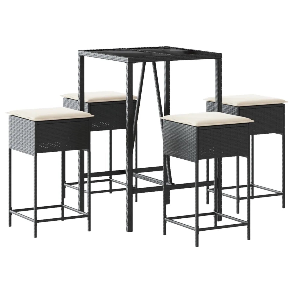Set Bar da Giardino 5 pz con Cuscini in Polyrattan Nero 3261461
