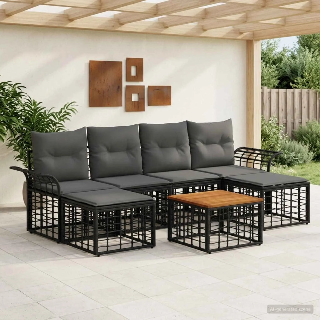 Set di divani da esterno 7 pcs Nero e Grigio scuro Poliestere 3437743