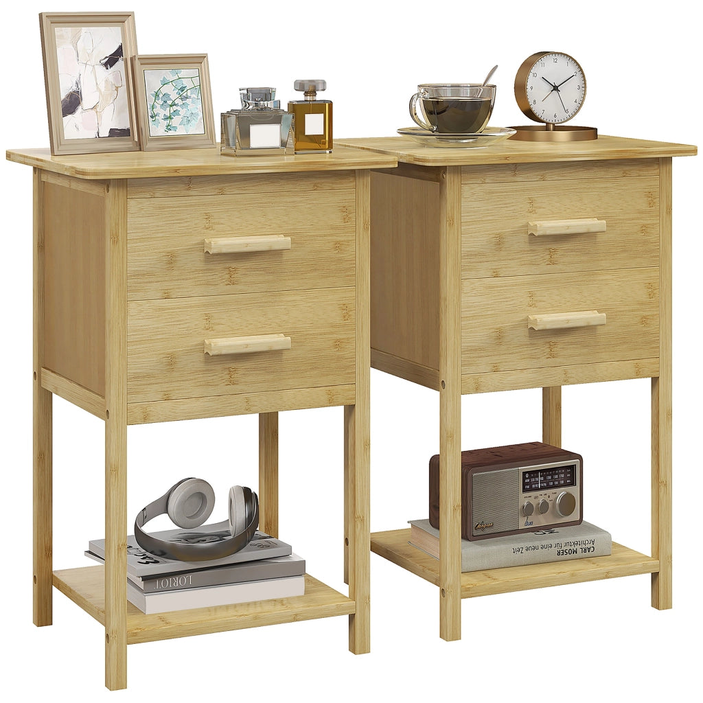 Comodino in bamb¨´ con 2 cassetti e ripiano ¨C zephmum ¨C 40x34x60 cm naturale