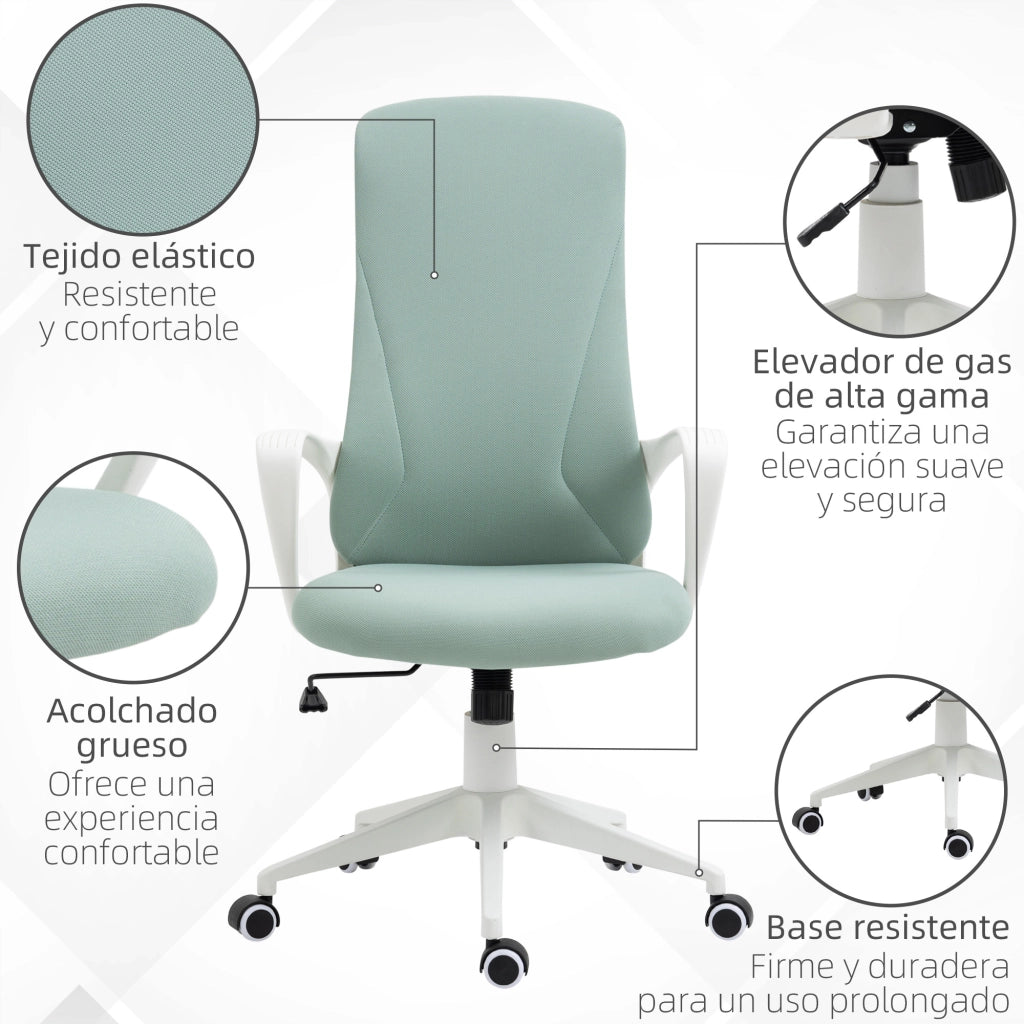 Sedia da Ufficio Girevole con Schienale Alto e Braccioli ¨C Zephmum ¨C Verde 62x56x110-119,5cm