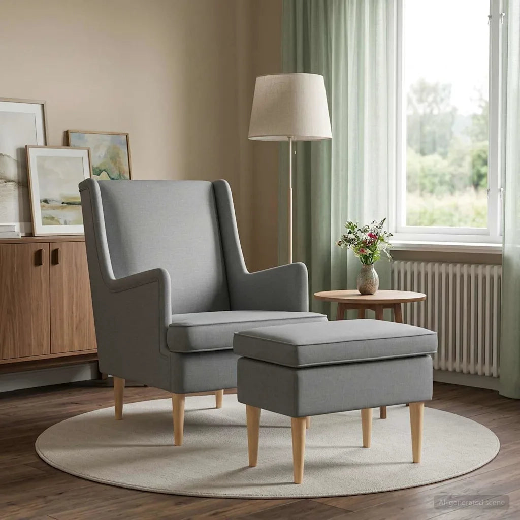 Poltrona con Ottomano 2 pz Grigio Chiaro Tessuto 3418811