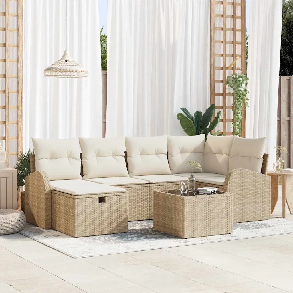 Set di divani con cuscino 7 pcs Beige e Crema polyrattan