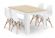 Set tavolo rettangolare Valora 120x80 rovere Sonoma + 4 sedie bianche OSAKA