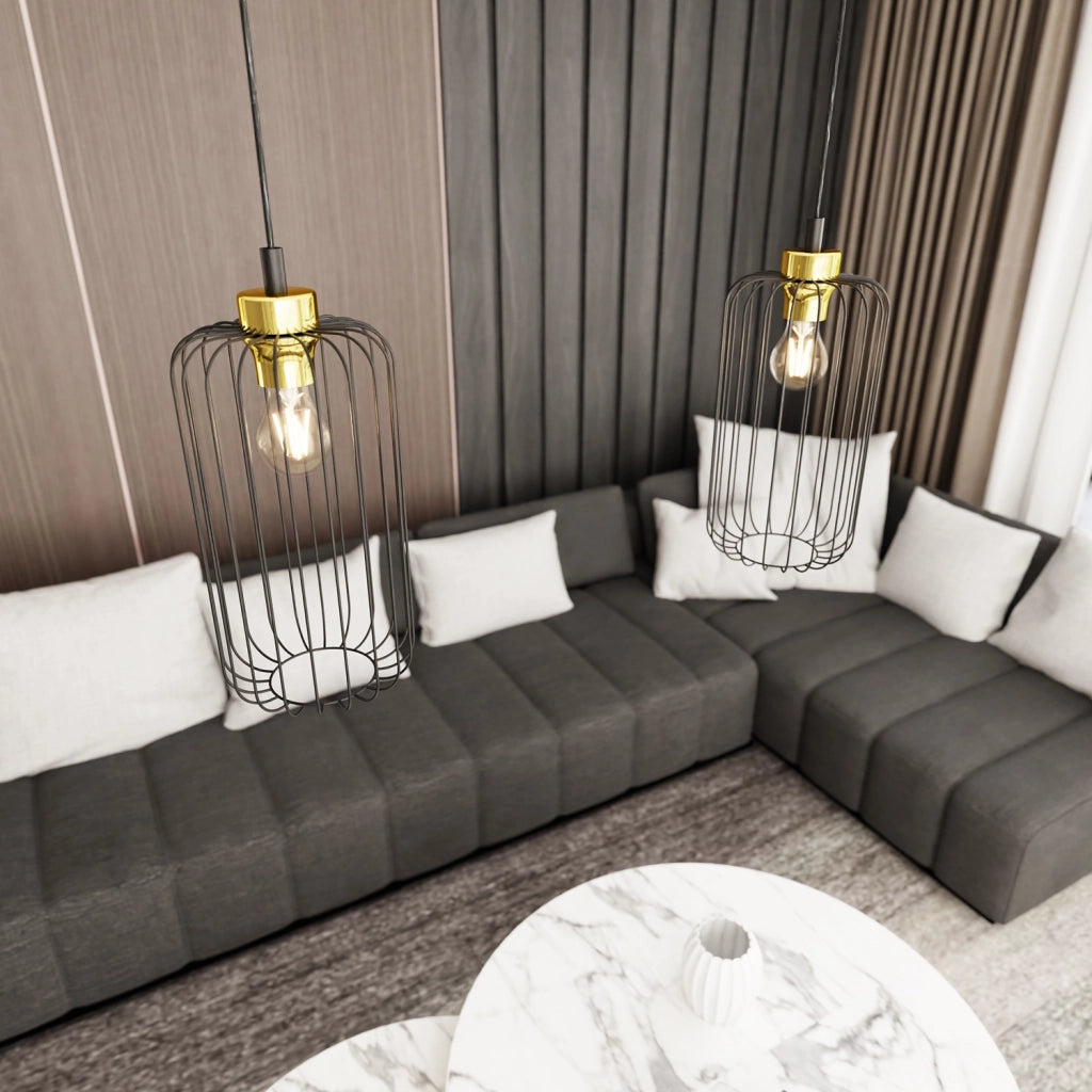 Sospensione Minimal Industrial Minerva 1 Luce Nera E Oro