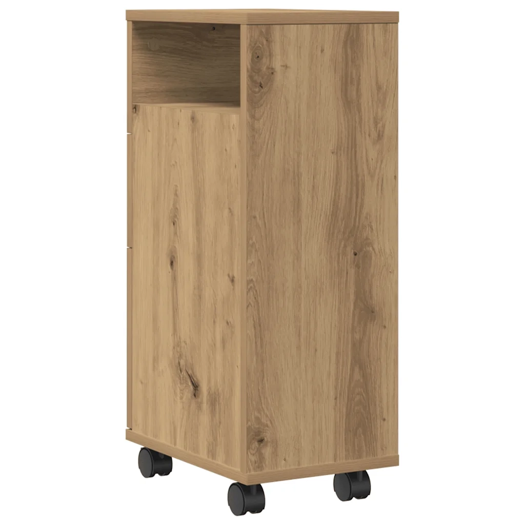 Mobile da Bagno Stretto con Ruote Rovere Artigianale Truciolato 855240