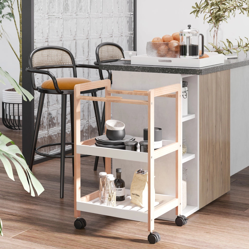 Carrello da cucina con ruote 2 ripiani + piano amovibile ¨C zephmum ¨C bianco MDF