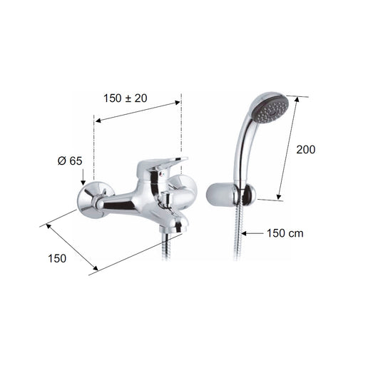 Miscelatore vasca remer con doccino e flessibile - serie kiss
