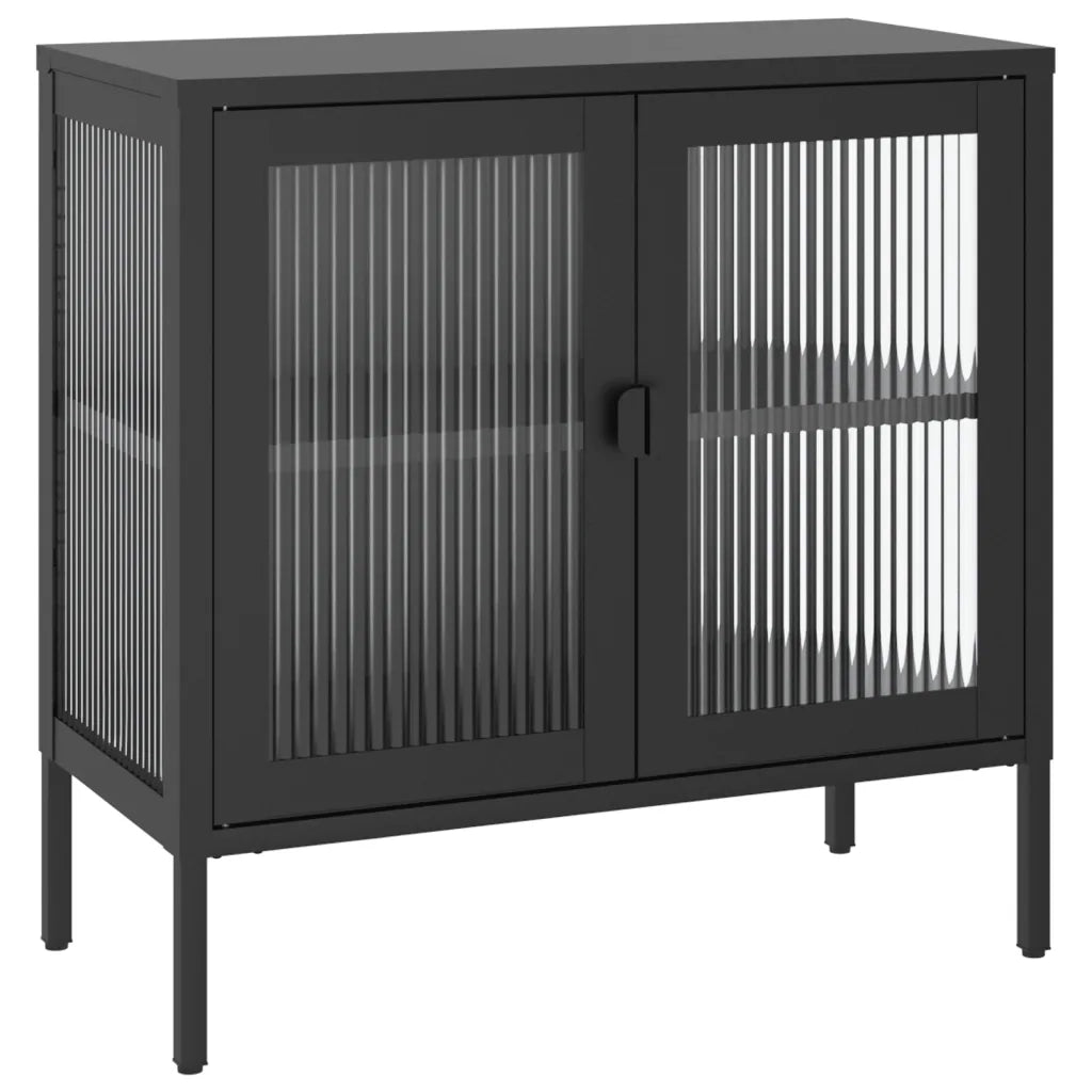 Credenza Nera 70x35x70 cm Vetro e Acciaio 353001