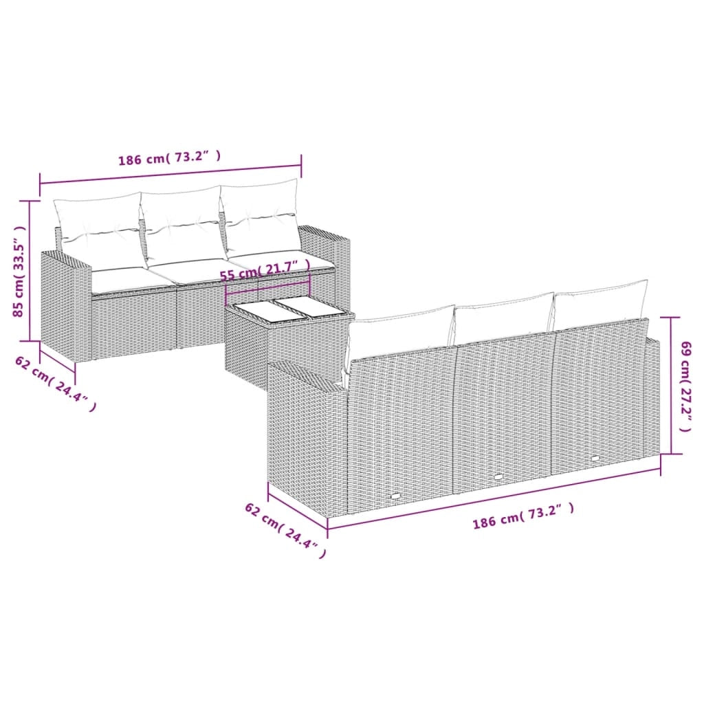 Set Divani da Giardino con Cuscini 7pz Nero Polyrattancod mxl 110999