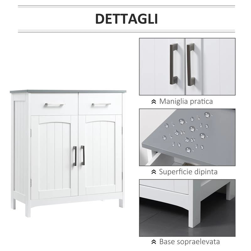 MOBILETTO BAGNO CON 2 ANTE, 2 CASSETTI E RIPIANO REGOLABILE, IN MDF, 68X33X76CM