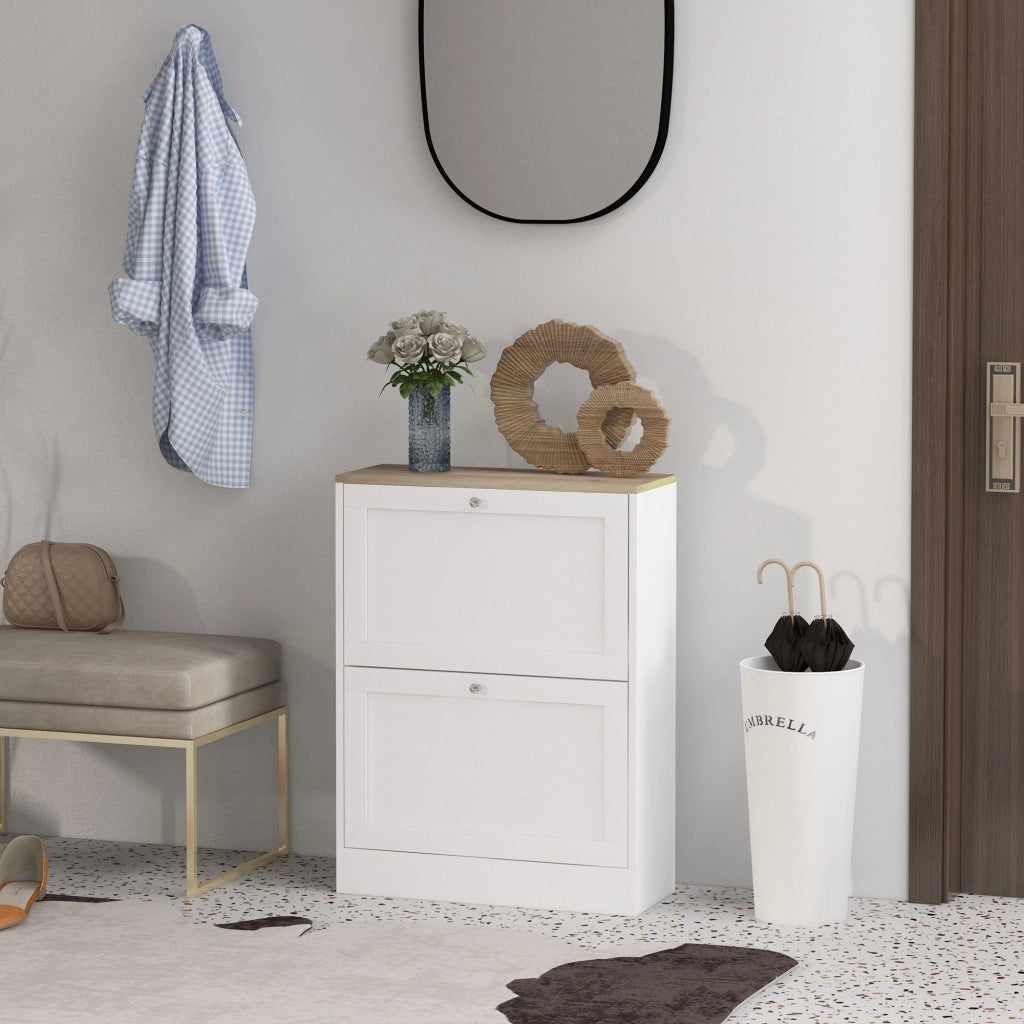 Scarpiera con 2 cassetti e ripiani regolabili ¨C zephmum ¨C bianco 60x23.5x80cm