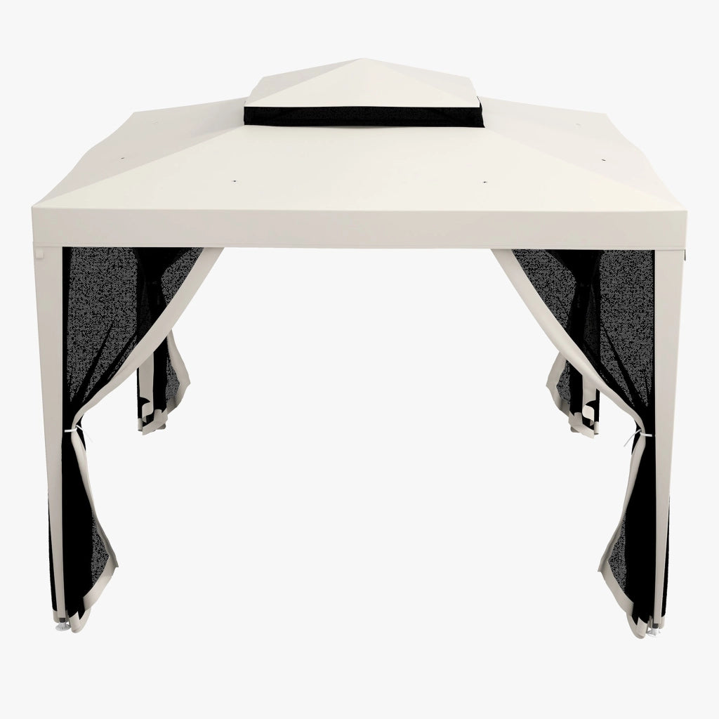 Gazebo da Giardino 300x300 cm con Zanzariera Doppio Tetto e 8 Fori in Acciaio e Poliestere Bianco Crema