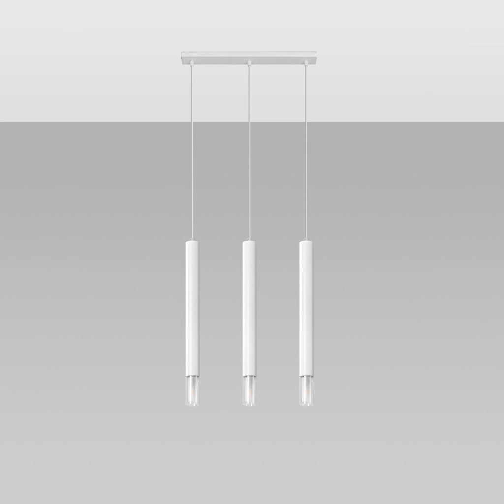 WEZYR Lampada a sospensione moderna 3x8W LED G9 Acciaio Vetro Bianco 45x6x120cm