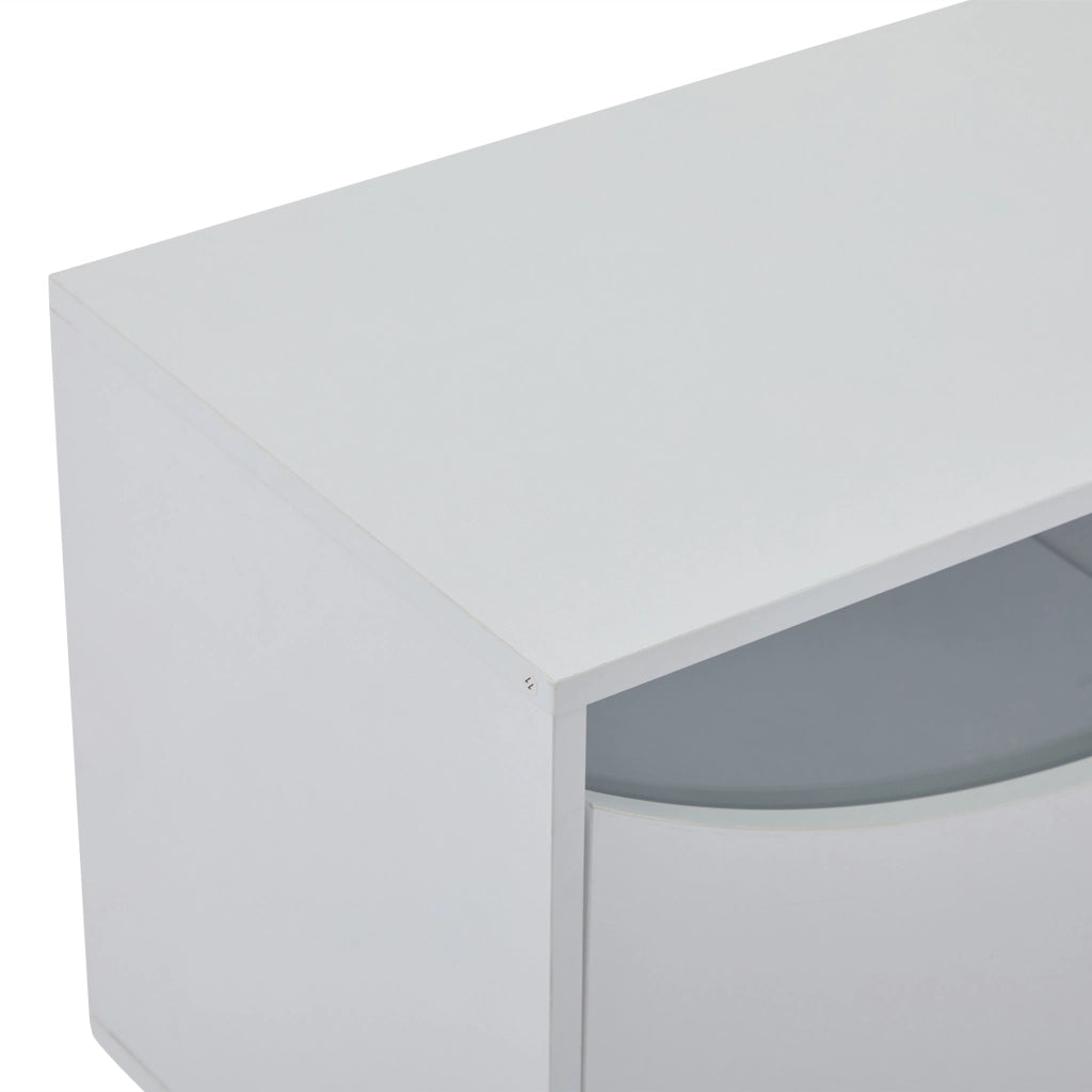 Mobile porta TV curvo con LED, ante a pressione, MDF e vetro temperato, bianco 175 × 38 × 51 cm