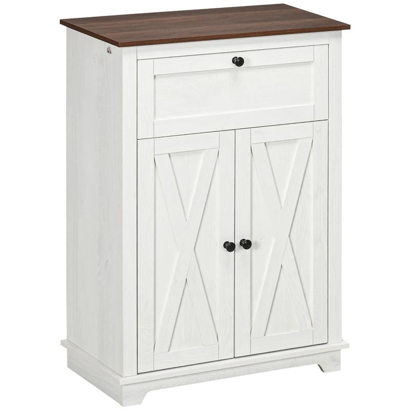 CREDENZA BASSA DA CUCINA IN STILE RUSTICO CON CASSETTO E ARMADIETTO CON RIPIANO REGOLABILE, BIANCO