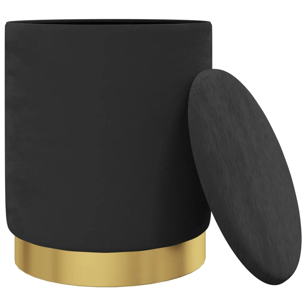 Sgabello Rotondo con Contenitore Nero in Velluto 31 x 37 cm 340290