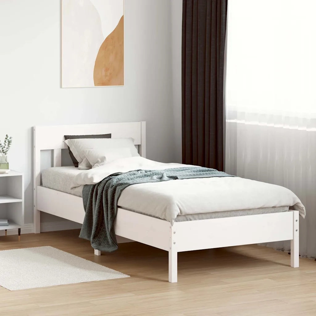 Letto singolo | Letto per adulti | Giroletto senza Materasso Bianco 100x200 cm Legno Massello Pino
