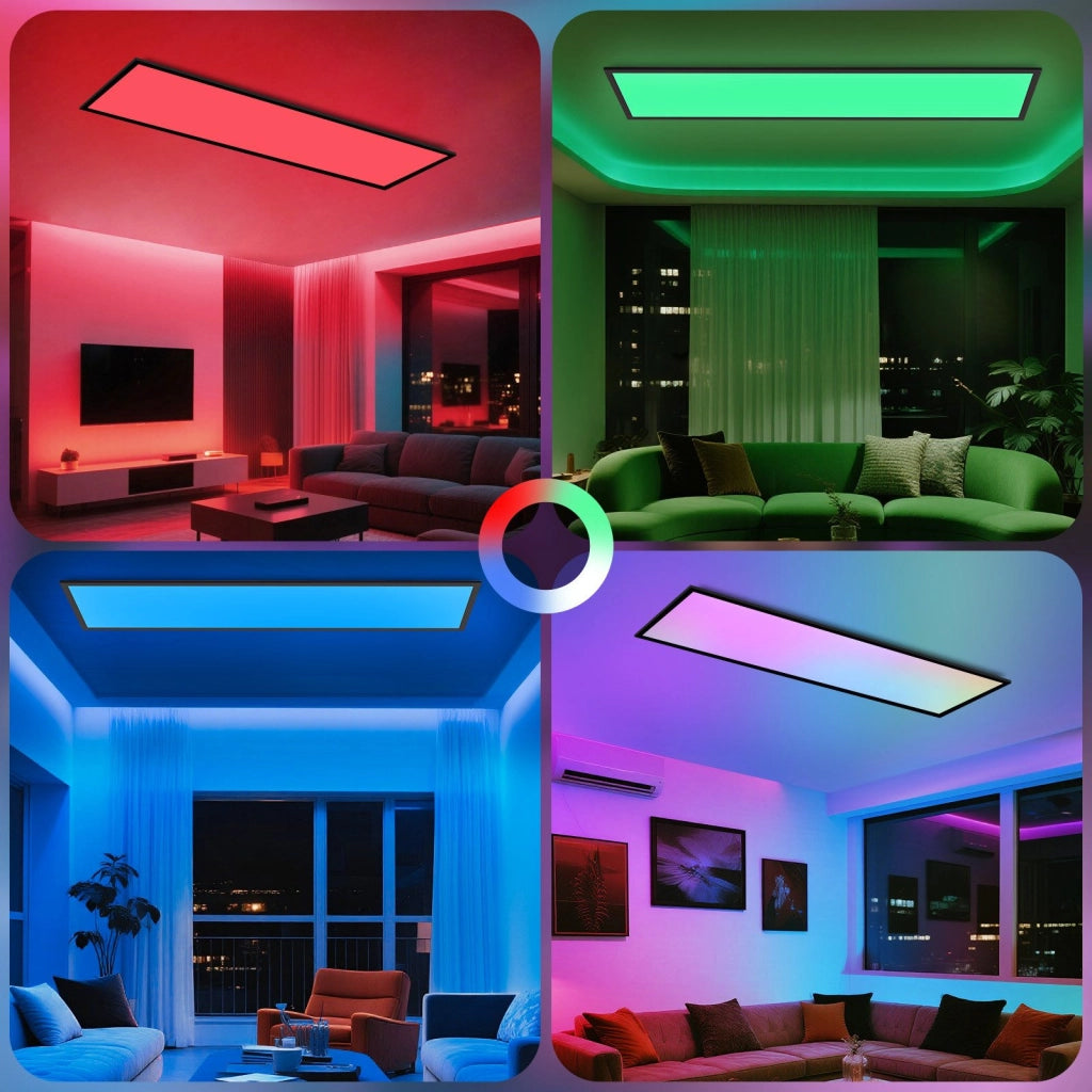 ZMH Plafoniera LED da Soffitto 100x25 cm Dimmabile RGB Cambio Colore Piatto con Telecomando 24W Nero Rettangolare