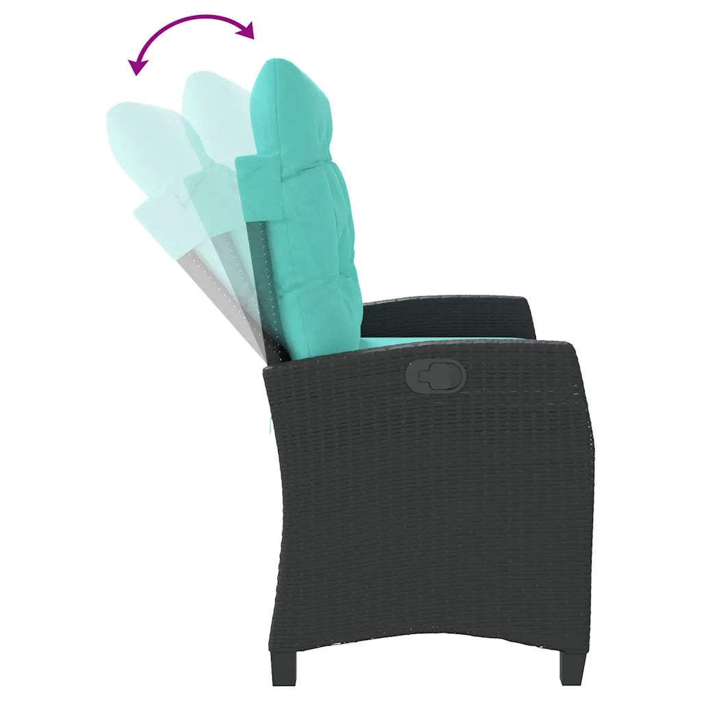 Panca Reclinabile da Giardino con Cuscini Nera in Polyrattan 368234