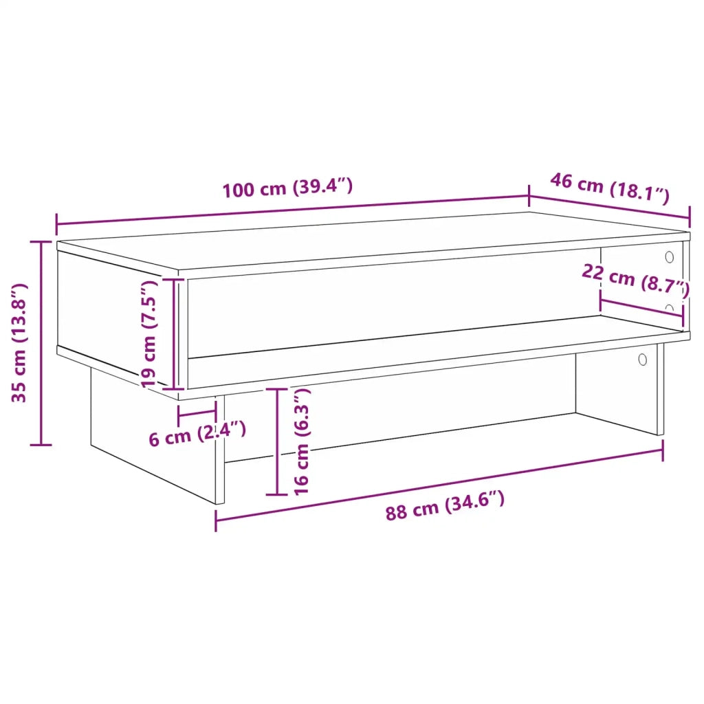 Tavolino da salotto Rovere artigianale 100 x 46 x 35 cm 8000243