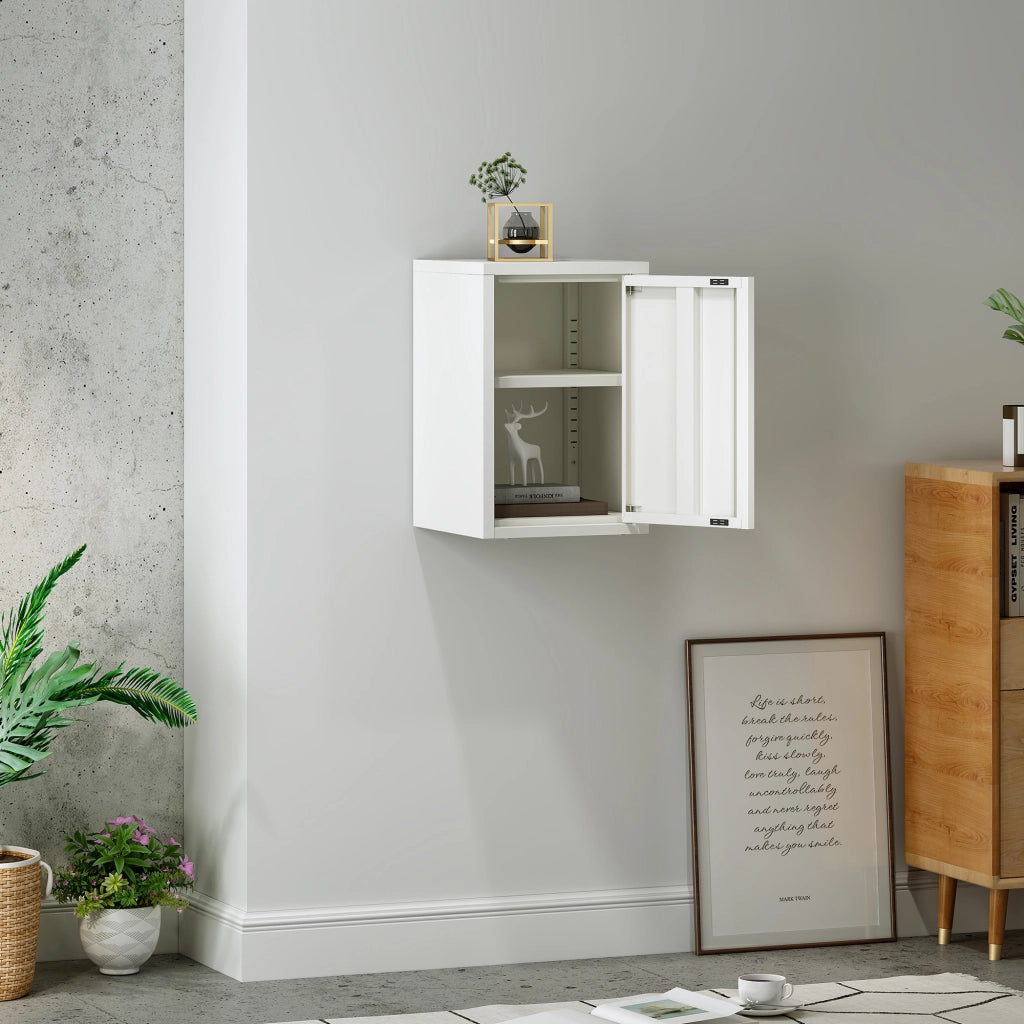 Armadietto a Parete Burlöv con Anta in Acciaio 50 x 33 x 35 cm - Bianco [en.casa]
