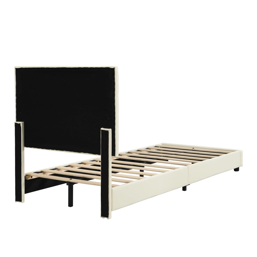 Letto per Bambini 90x200 cm; Letto Singolo - Testiera Imbottita e Bordi Antiurto - Beige