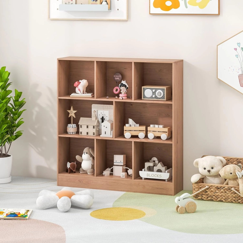 Libreria a 8 Cubi, Organizzatore di Stoccaggio a 3 Ripiani con 2 Kit Anti-Ribaltamento, Scaffale Multiuso in Legno per Soggiorno, Ufficio Stanza Bambini, 100x24x104 cm (Naturale)